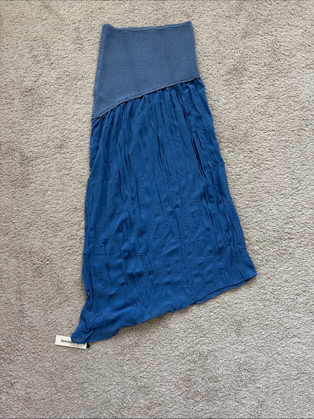 Commense Asymmetrical Blue Maxi Skirt with Knit Waist